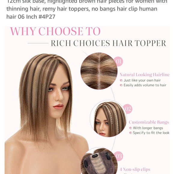 Rich Choices Hair toppers real human hair, highlighted brown remy hair toppers - Picture 5 of 5